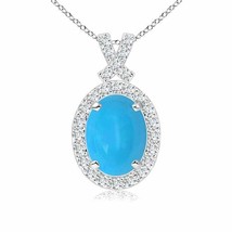 ANGARA 8x6mm Turquoise Vintage Style Pendant with Diamond Halo in 925 Silver - £519.95 GBP+