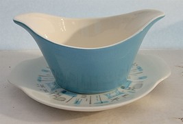 Vintage MCM Royal China Blue Heaven Gravy Boat w/Detached Underplate Ironstone - $58.41