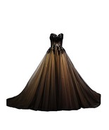 Sweetheart Black Tulle Gold Lace Corset Ball Gown Gothic Prom Wedding Dr... - $168.29