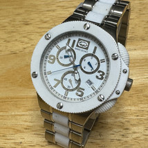 Marc Ecko Quartz Watch Men Silver White Chronograph Collector Ed. New Battery 8" - $56.99