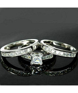 Ensemble de trio de mariage en or blanc 14 carats 2,65 ct serti de diama... - £226.14 GBP