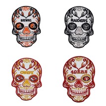 Sugar Skull NFL Football Embroidered Iron On Patch 49ers Raiders Browns Chiefs - £9.83 GBP+