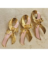 Vintage Avon Gold Rose Pink Enamel Heart Awareness Ribbon Brooch Push Pi... - £23.34 GBP