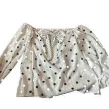 RILEY &amp; RAE Womens White Polka Dot Long Sleeve Off Shoulder Top Large - $4.99