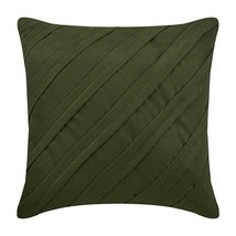 Textured Pintucks 16&quot;x16&quot; Suede Fabric Green Pillow Cover, Contemporary Olive - £23.25 GBP+