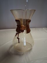 Vintage 9" Blown Glass MCM Pour Over Coffee Carafe Wood Collar Leather Tie - $24.74
