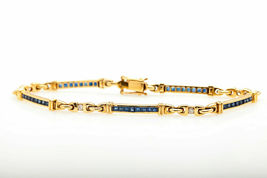  15ct Princess Cut Blue Sapphire Diamond 14k Yellow Gold Over Vintage Bracelet - £124.69 GBP
