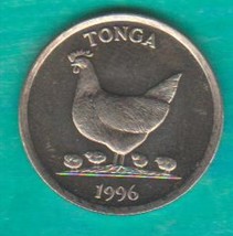 1996 Tonga Momma Hen and Babies 5 Seniti coin peace Age 27 years KM#68 J... - £1.49 GBP