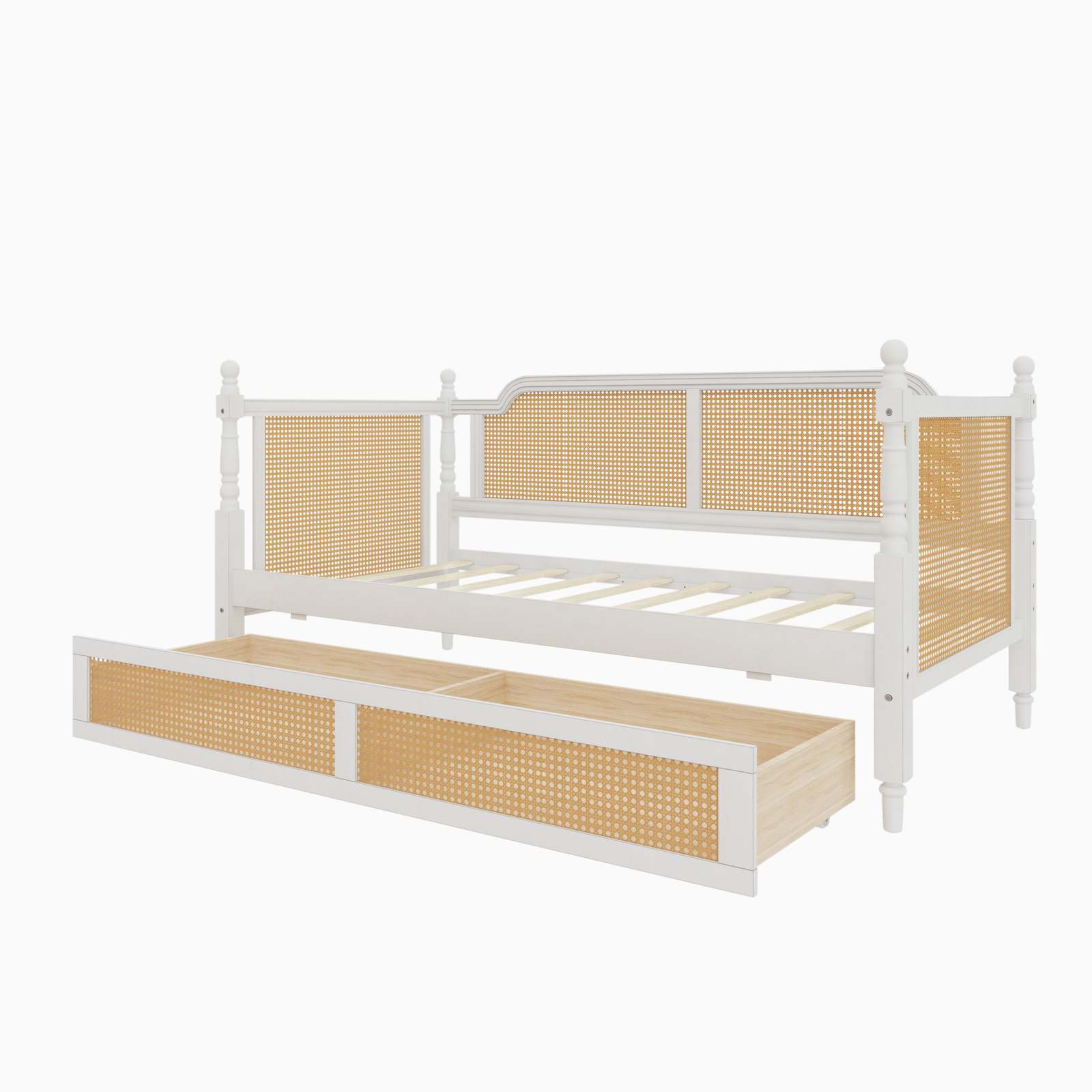 Rattan Twin Daybed with Drawers, Antique White Solid Pine Wood Item image 9