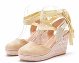 Summer high heels platform wedge sandals ankle buckle strap closed toe rubber lace thumb155 crop