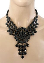 Vintage Inspired Basic Black Crystals Statement Bib Necklace Earrings Set - $51.30