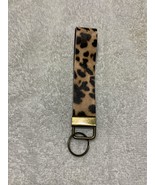 Handmade Key fob Keychain Wristlet Brown Tan Cheetah Print Faux Leather 4+” - $6.62