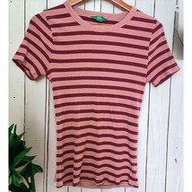 Dip Striped T Shirt Womens Size Large Dark Pinks Cap Short Sleeves - £7.80 GBP