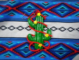 Green Cactus Christmas Ornament Vtg 1990s Southwest RUSTIC Western Tex-Mex - £11.50 GBP