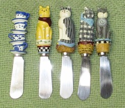 Boston Warehouse Cheese Knives Butter Spreader Lot Teatime Cats Vintage Set Of 5 - £8.63 GBP