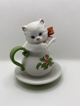 VTG Enesco christmas decor hand painted signed Kitten  “Pitcher Purrfect... - $14.71