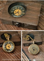 Antique Vintage Brass Pocket Watch With Wooden Box, Personalized Pocket Watch - £26.15 GBP