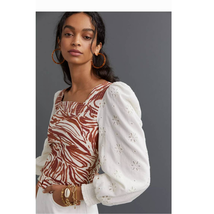 New Anthropologie Love The Label Smocked Long Sleeve Blouse $160 SMALL  Brown  - £31.65 GBP