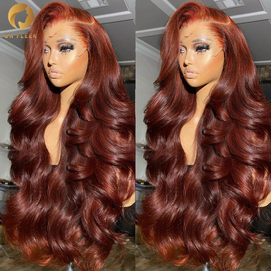 13x4 Reddish Brown Body Wave Lace Frontal Human Hair Wig 13x6 Hd Lace Front - £112.38 GBP+
