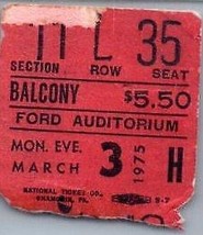 Vintage ROXY Musique Bébé Ruth Concert Ticket Stub March 3 1975 Detroit de Mi - £30.74 GBP