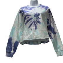 Pink Rose Fleece Blue Tie Dyed Pullover Cropped Sweat shirt size L New W... - $13.49