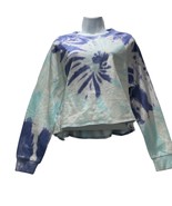 Pink Rose Fleece Blue Tie Dyed Pullover Cropped Sweat shirt size L New W... - £10.58 GBP
