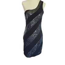 City Triangles Asymmetric Dress Black Silver Metallic Sparkle One Shoulder Club - £27.86 GBP