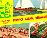 Multi Vista Banner Greetings From Fenwick Isola Delaware De Cromo Cartol... - $7.12