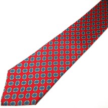 Vintage Claybrooke Silk Tie Red with Green Blue Rounds Paisley 57&quot; x 3.5&quot; - £12.63 GBP