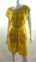 Tracy Reese Short Sleeve Yellow 100% Silk Shift Dress Size S - $31.67