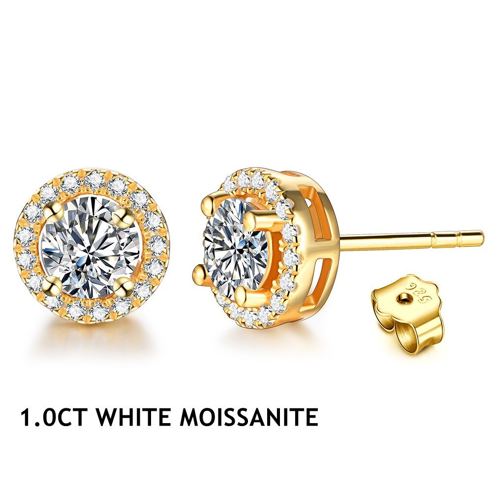 1 Carat D Color Moissatine Stud Earrings For Women Gold Plated 100% 925 Sterling - £72.38 GBP