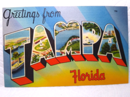 Greetings From Tampa Florida Large Letter Linen Postcard Tichnor Bros Un... - $11.50