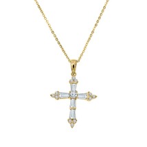1.25 ct Baguette &amp; Round CZ Cross Religious Pendant Chain 14K Yellow Gold Plated - £40.45 GBP