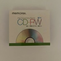 Memorex CD-RW 12x Recordable Rewritable CD in Slimline Cases 5 Pack Sealed New - $8.99