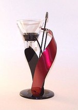 European Made Contemporary "Helix" Candle Holder Jet Black Red Modernistic - $38.75