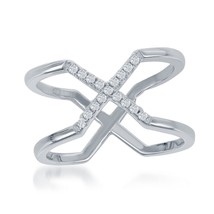 Sterling Silver Double Band with Center CZ X Ring - £37.21 GBP