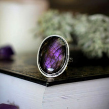 Huge Purple Flash Labradorite 925 Sterling Silver Ring Party Wear Rings - £56.74 GBP
