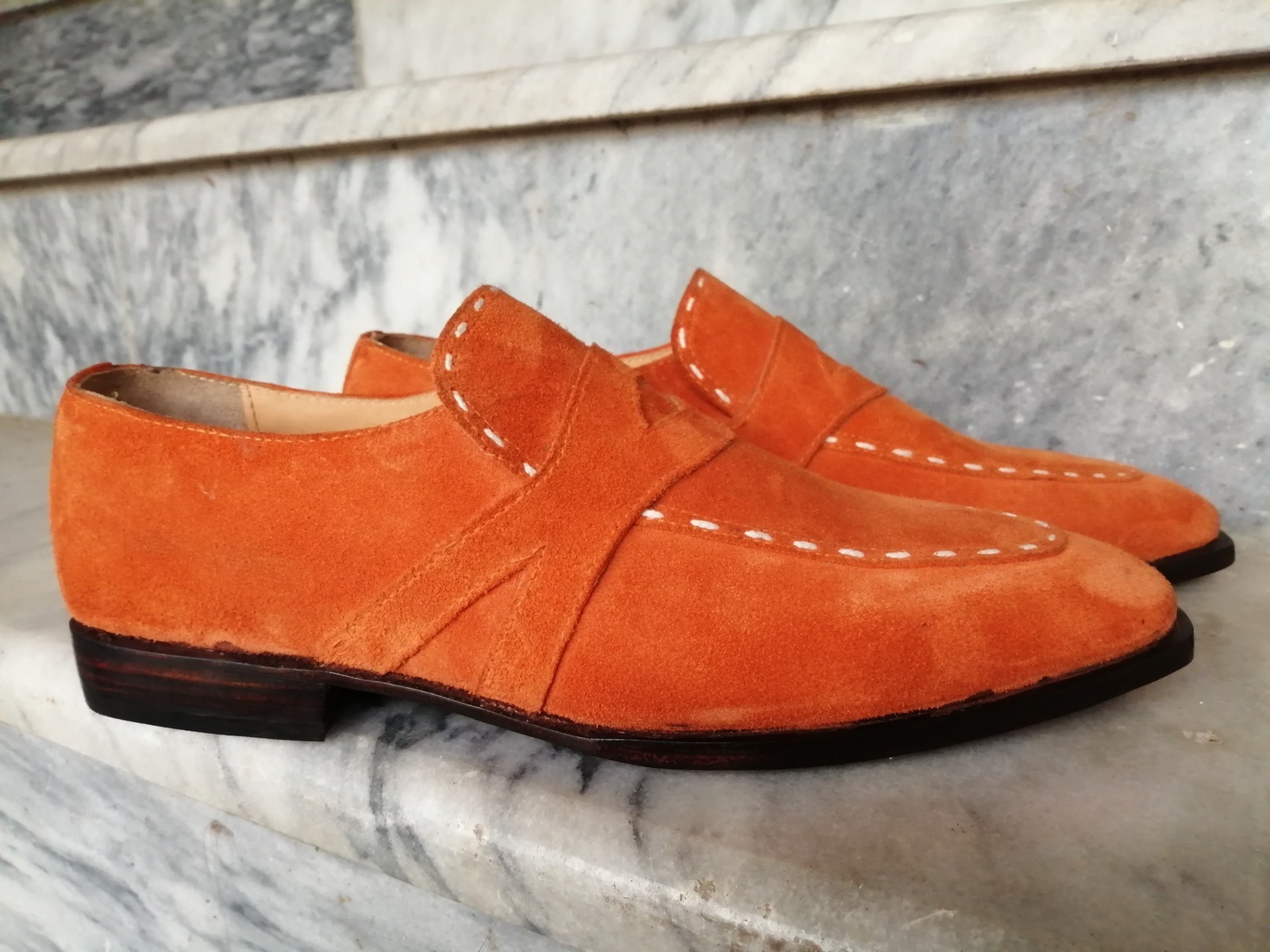 NEW Handmade Men's Loafer Slip On Moccasin Suede shoes, Handmade Orange Color sh