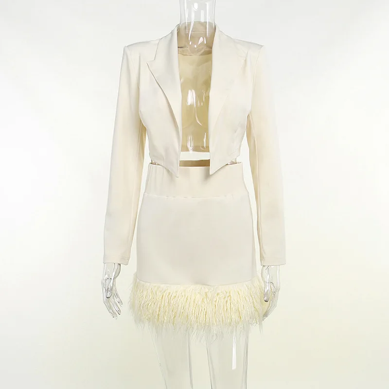 Blazer 2 Pieces Matching Sets Women  Long Sleeve Crop Top Bodycon Mini Skirt Sui - £228.94 GBP