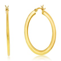 Sterling Silver 40mm Polished Flat Hoop Earrings - Gold Plated - £57.52 GBP