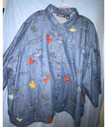 New Direction Womens 5xL Blue Embroidered Buttons Palm Trees Dancing Den... - $491.21 MXN