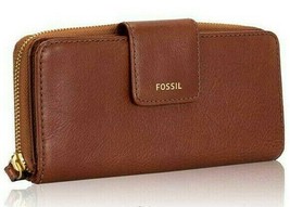 Fossil Madison Zip Clutch Medium Brown Leather Wristlet SWL2228210 Wallet NWT FS - £38.79 GBP