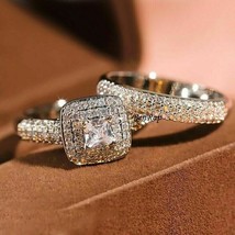 Ladies Engagement Wedding Bridal Ring Set Simulated Diamond Band White Gold Over - £81.55 GBP