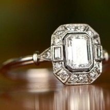1.10 CT Simulated Diamond Art Deco Vintage Halo Engagement Ring Sterling Silver - £87.08 GBP