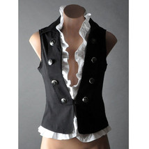 Black White Fitted Ruffle Steampunk Waistcoat Military Vest Shirt Top Ja... - £31.45 GBP