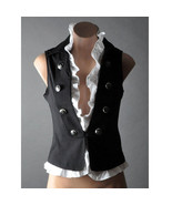 Black White Fitted Ruffle Steampunk Waistcoat Military Vest Shirt Top Ja... - £31.66 GBP