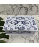 The Vermont Country Store Hinged Tin Metal Box White Blue Birds Floral R... - $25.73