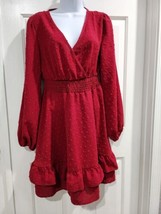 Rooscier Women&#39;s Wrap V Neck Swing Ruffle Swiss Dots Long Sleeve Mini Dress - $21.46