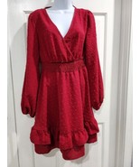 Rooscier Women&#39;s Wrap V Neck Swing Ruffle Swiss Dots Long Sleeve Mini Dress - $21.46
