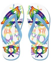 Rainbow Pride Superhero Flip Flops with Blue Straps - Women&#39;s - £15.00 GBP